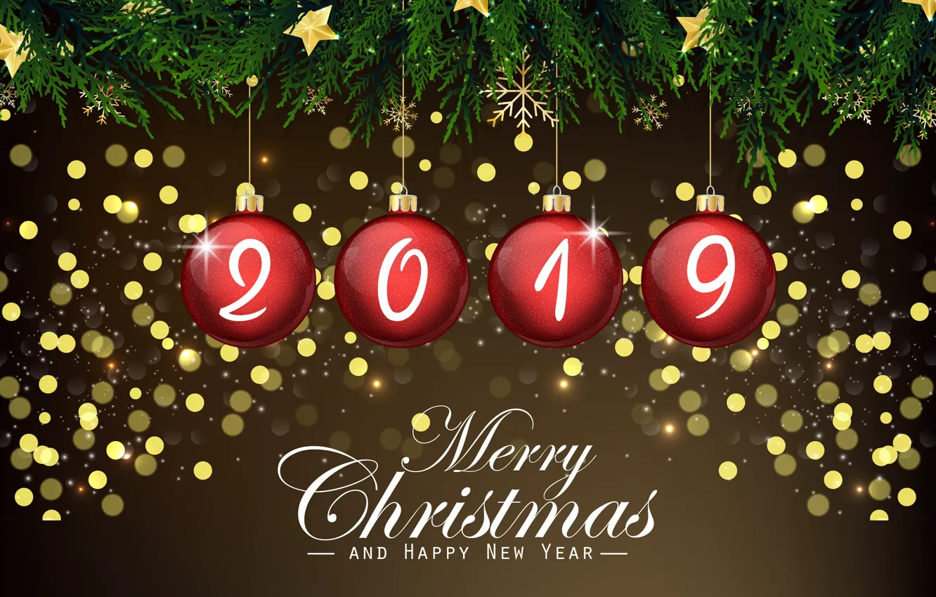 Фото обои фон, праздник, шары, Новый год, декор, 2019
