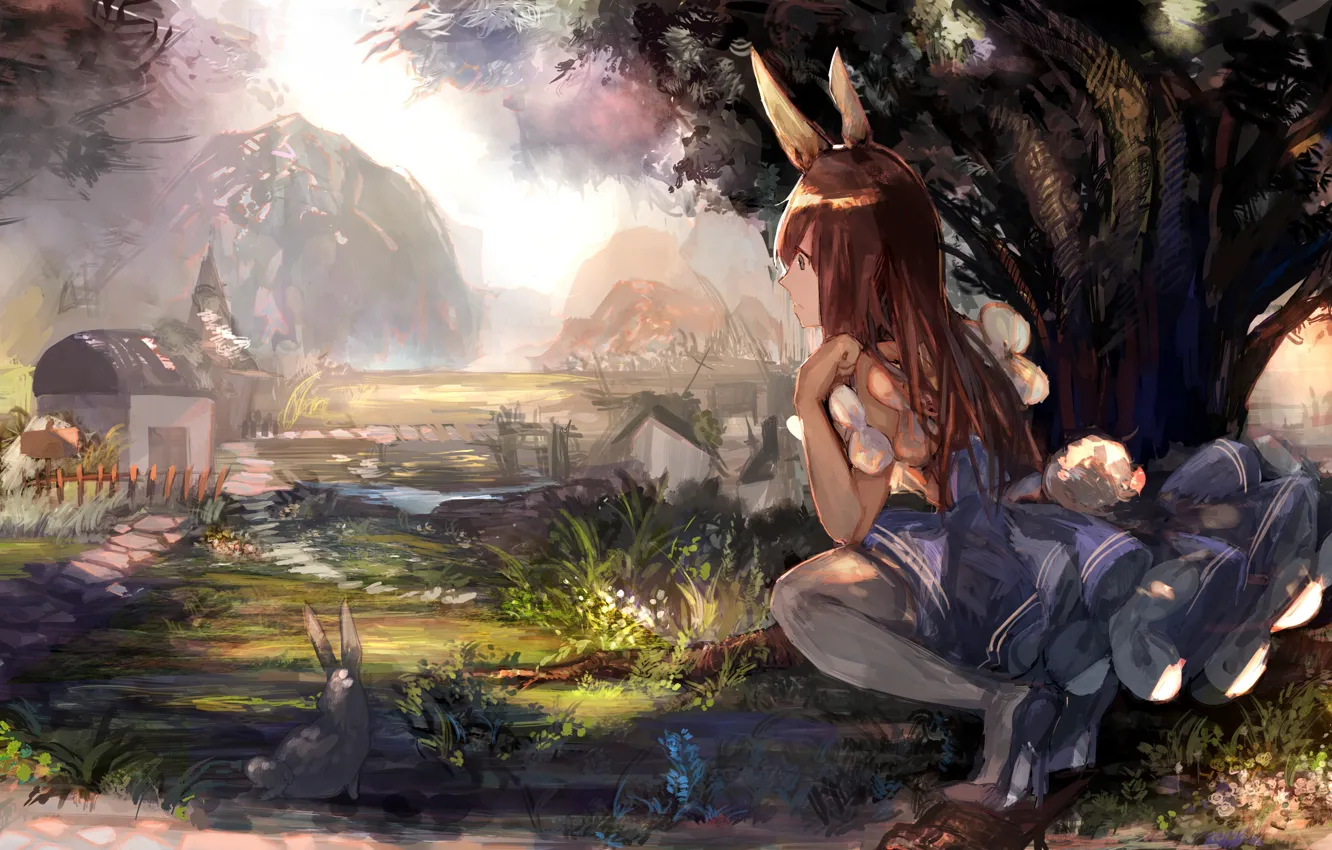 Фото обои девушка, природа, аниме, кролик, ушки, tagme (artist)
