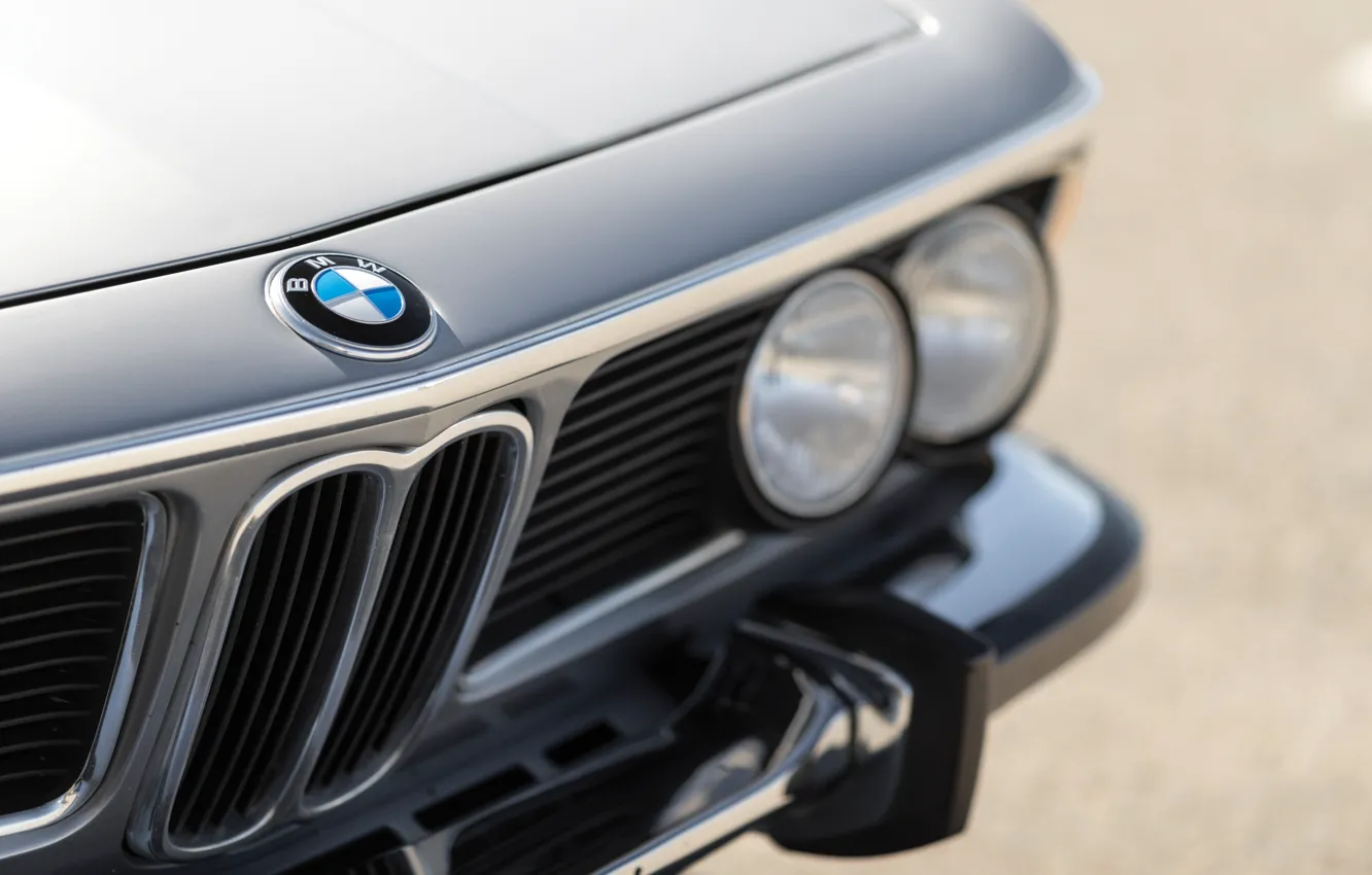 Фото обои BMW, logo, close-up, 1973, BMW 3.0 CSL, grille, E9