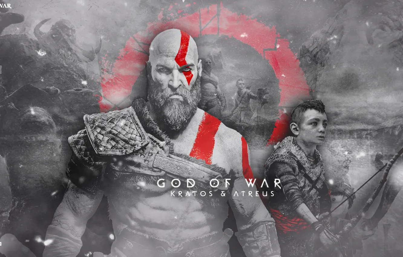 Фото обои game, demigod, weapon, Kratos, God of War, man, bow, spartan