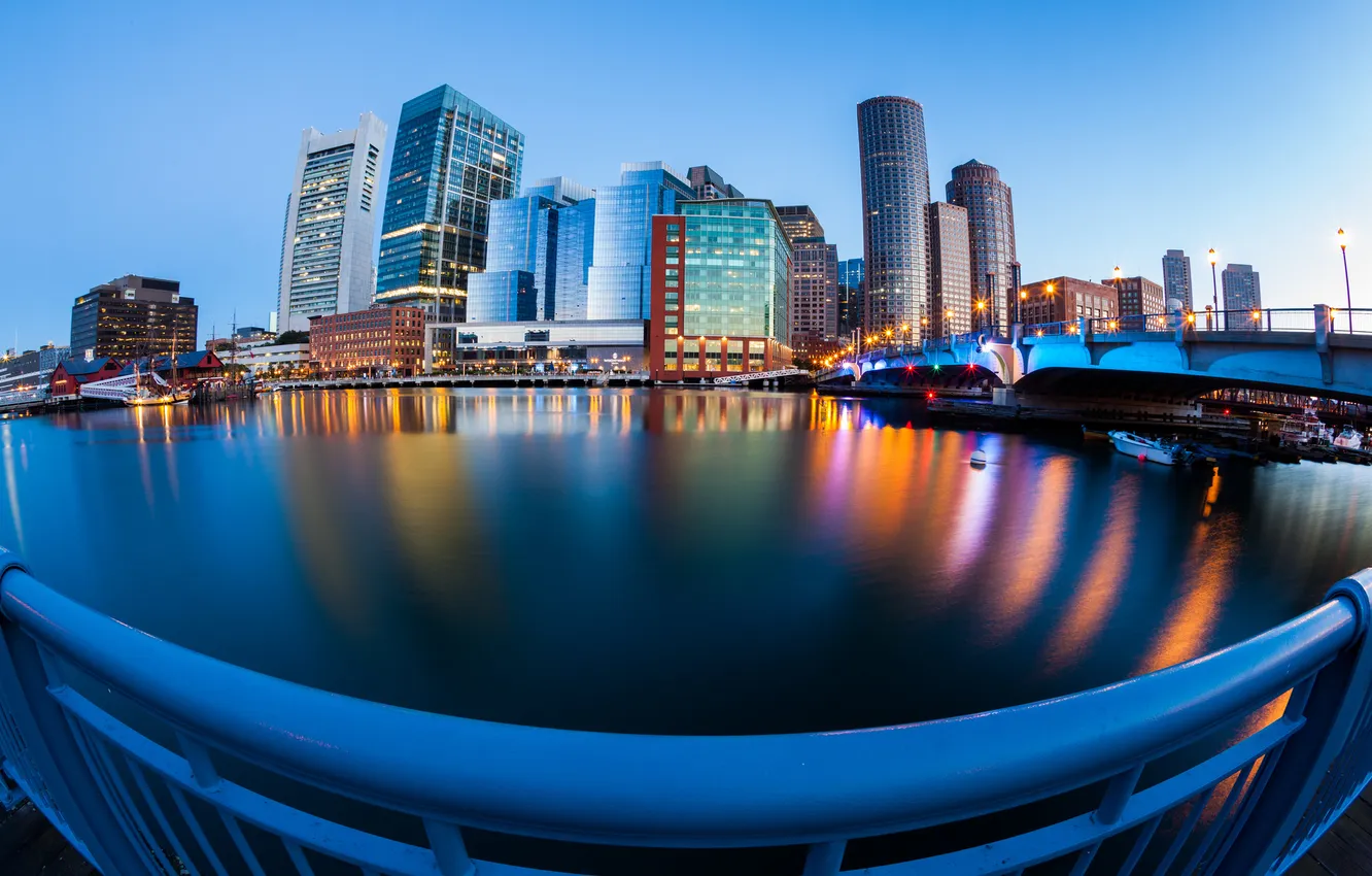 Фото обои вода, город, океан, здания, USA, набережная, Бостон, Boston