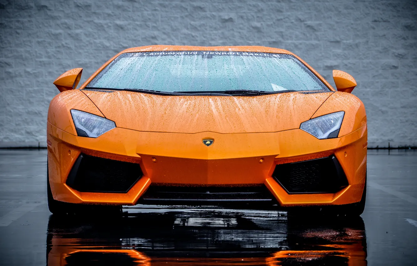 Фото обои Lamborghini, Оранжевый, Orange, Суперкар, LP700-4, Aventador, Supercar, Передок