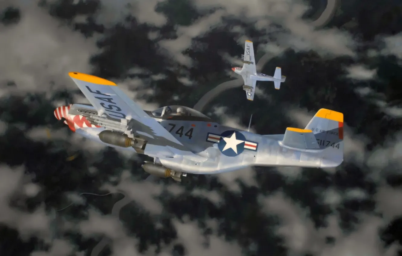 Фото обои P-51, aircraft, war, art, painting, aviation, battle, ww2