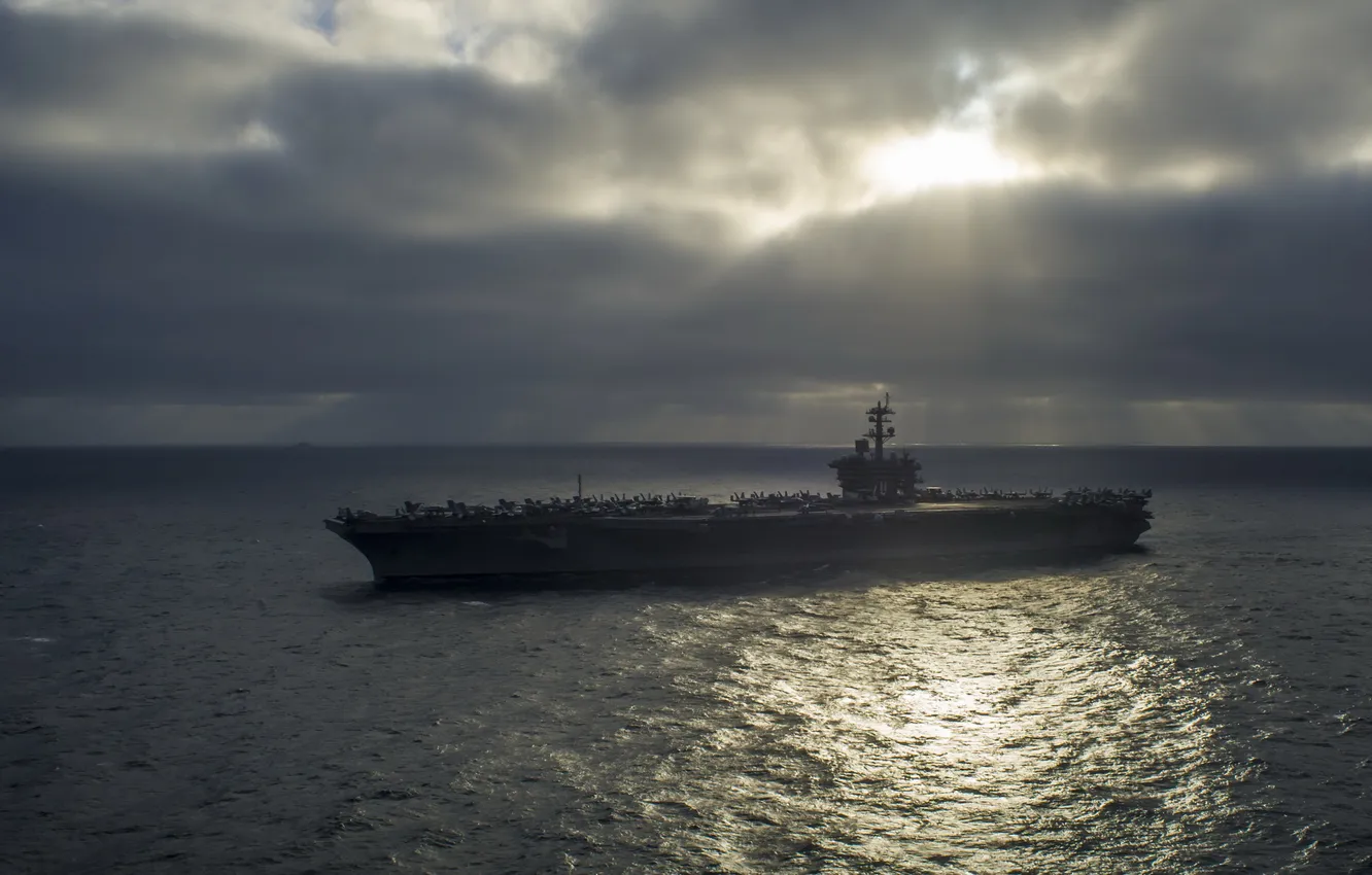 Фото обои ночь, оружие, корабль, Aircraft carrier USS Carl Vinson (CVN 70)