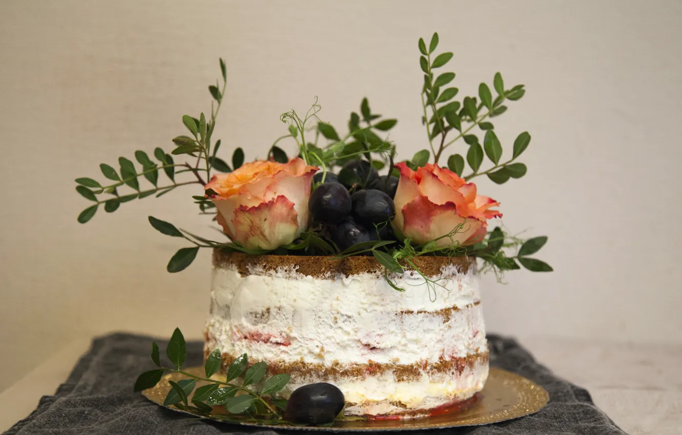 Фото обои Розы, Roses, Cake, Тортик