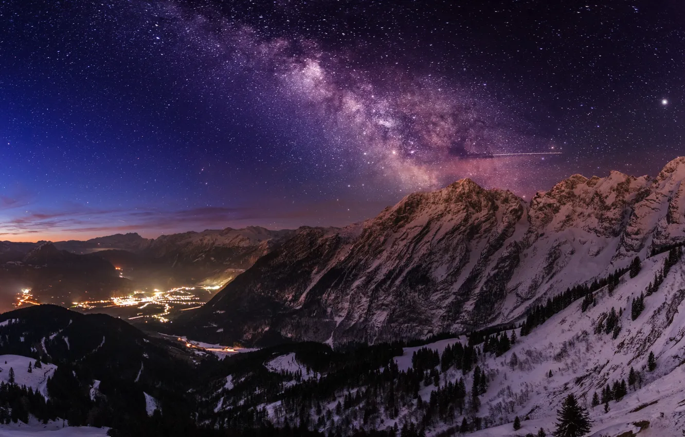 Фото обои звезды, пейзаж, горы, ночь, красота, млечный путь