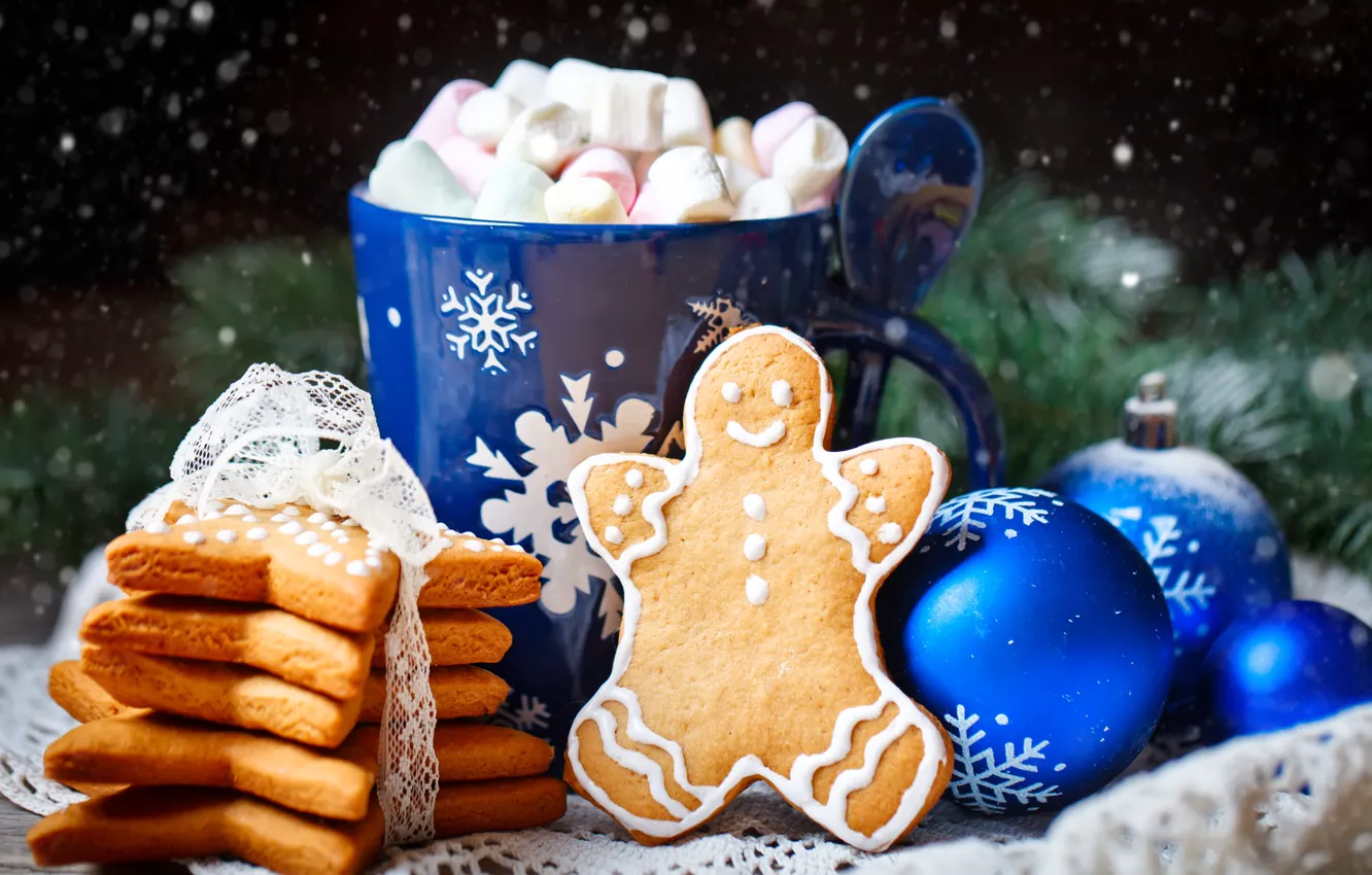 Фото обои украшения, Новый Год, Рождество, christmas, wood, cup, merry, cookies