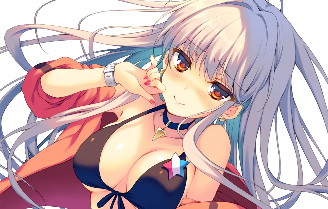Фото обои girl, sexy, cleavage, long hair, boobs, anime, beautiful, pretty