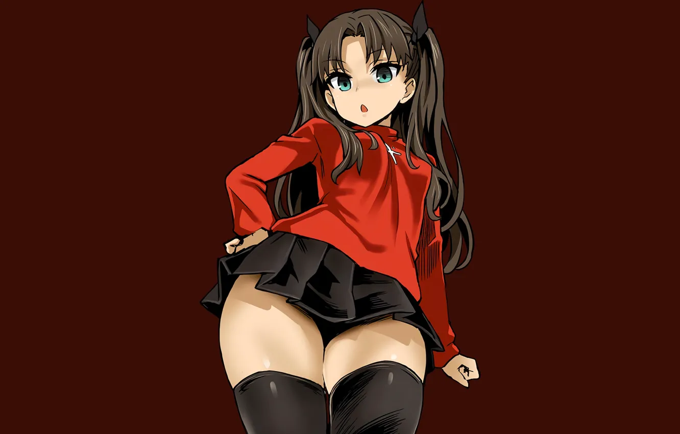 Фото обои Fate Stay Night, twintails, ecchi, from below, anime girls, schoolgirl, Tohsaka Rin, Fate Series