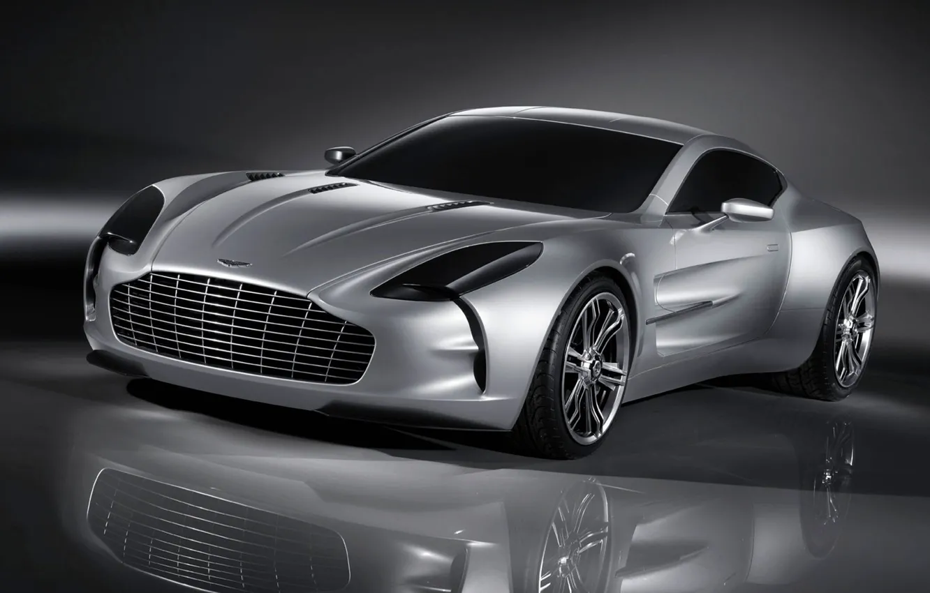 Фото обои отражение, Aston Martin, серебро, ONE 77