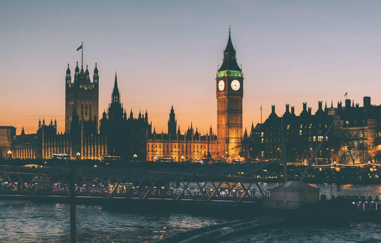 Фото обои London, England, Big Ben, Palace of Westminster, Clock Tower