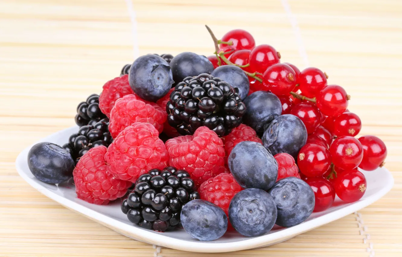 Фото обои ягоды, малина, фон, обои, еда, черника, тарелка, wallpaper