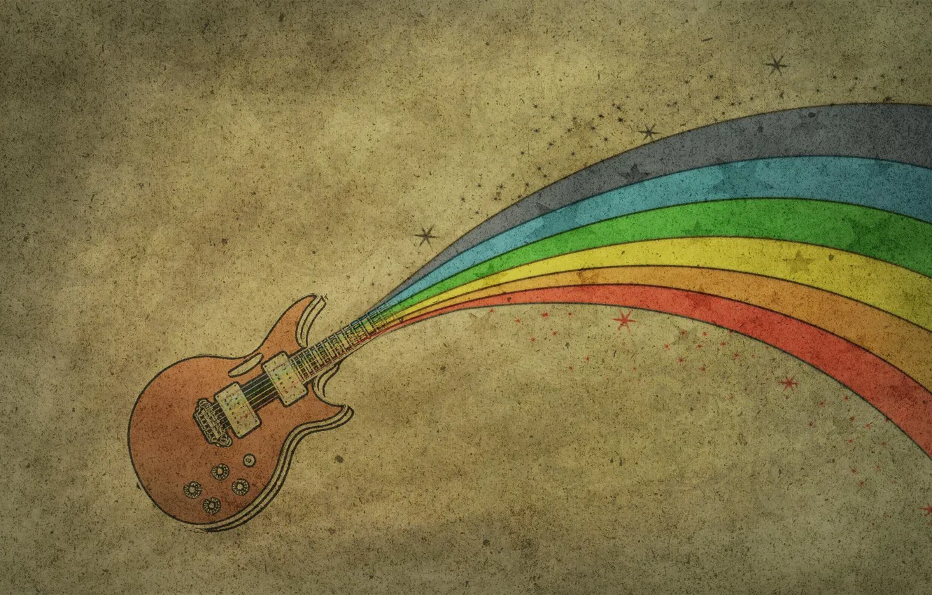 Фото обои рисунок, гитара, радуга, rainbow, guitar