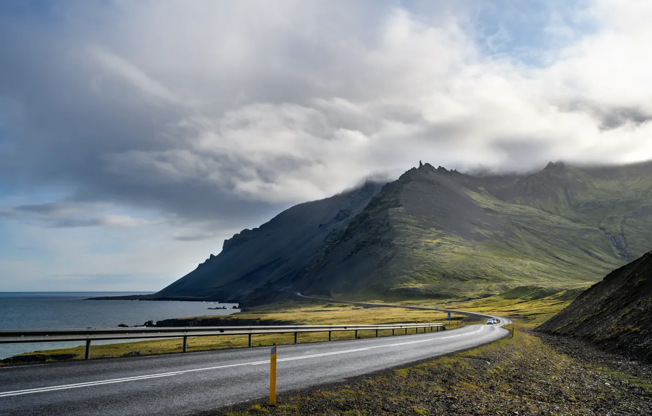 Фото обои дорога, горы, побережье, Iceland
