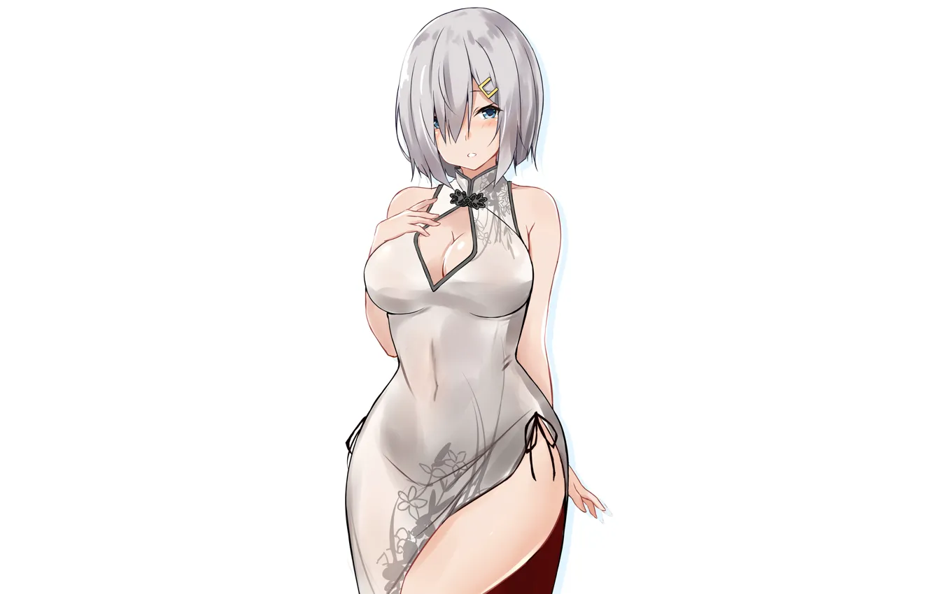 Фото обои girl, sexy, cleavage, dress, boobs, anime, blue eyes, beautiful