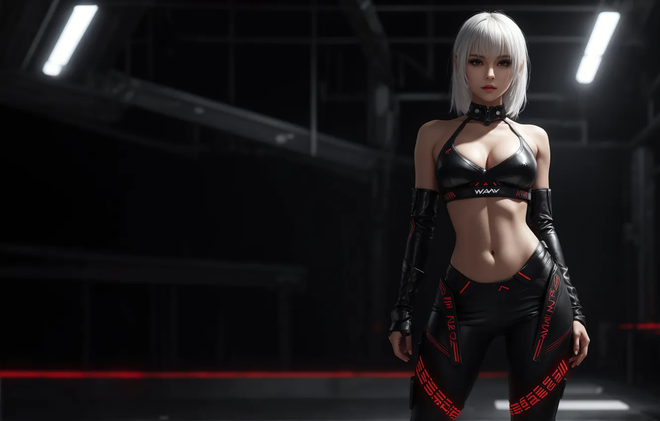 Фото обои girl, fantasy, art, cyberpunk, blond, digital art, fantasy art, white hair