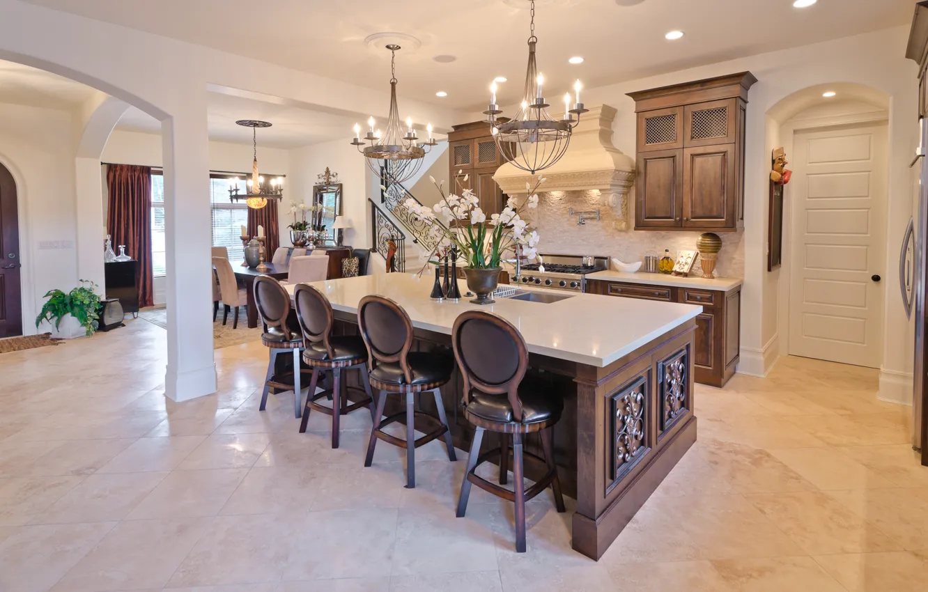 Фото обои вилла, интерьер, кухня, столовая
