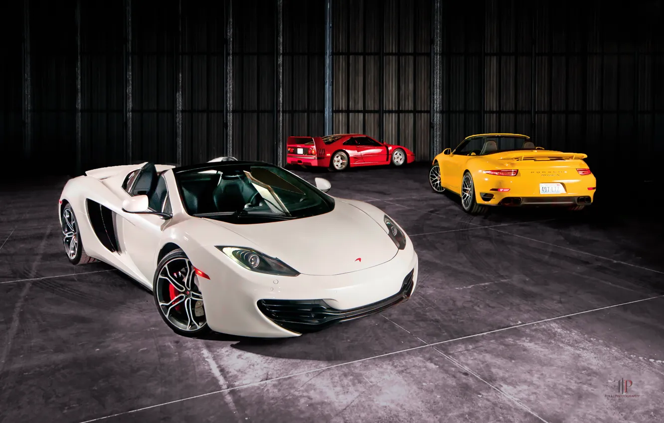 Фото обои McLaren, MP4-12C, Spider, Cabriolet, Ferrari F40, Turbo S, Porsche 991