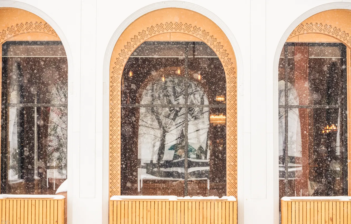 Фото обои зима, белый, снег, фото, фотография, окна, минимализм, бар