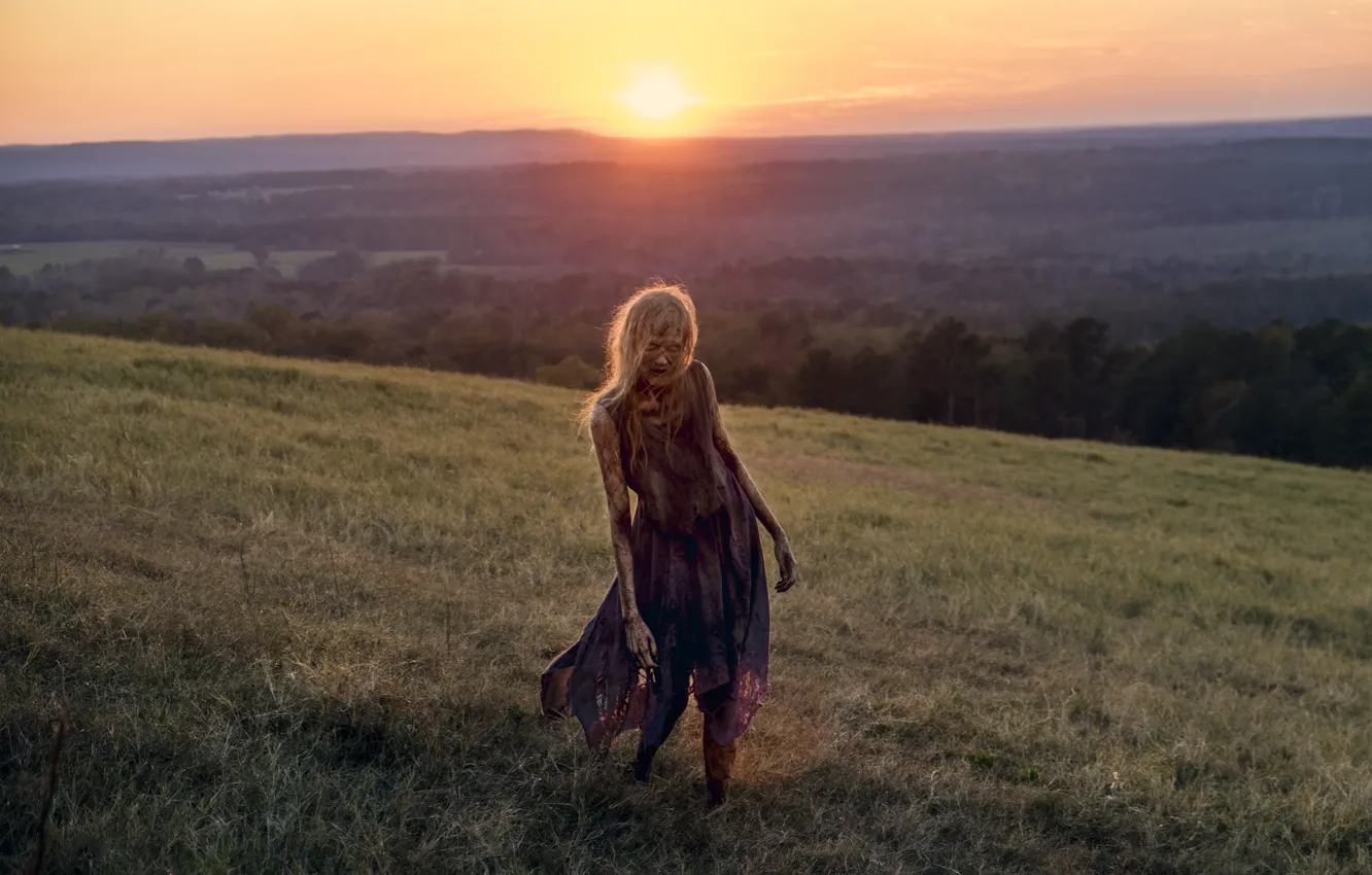 Фото обои солнце, пейзаж, рассвет, зомби, The Walking Dead, Season 8, Episode 16