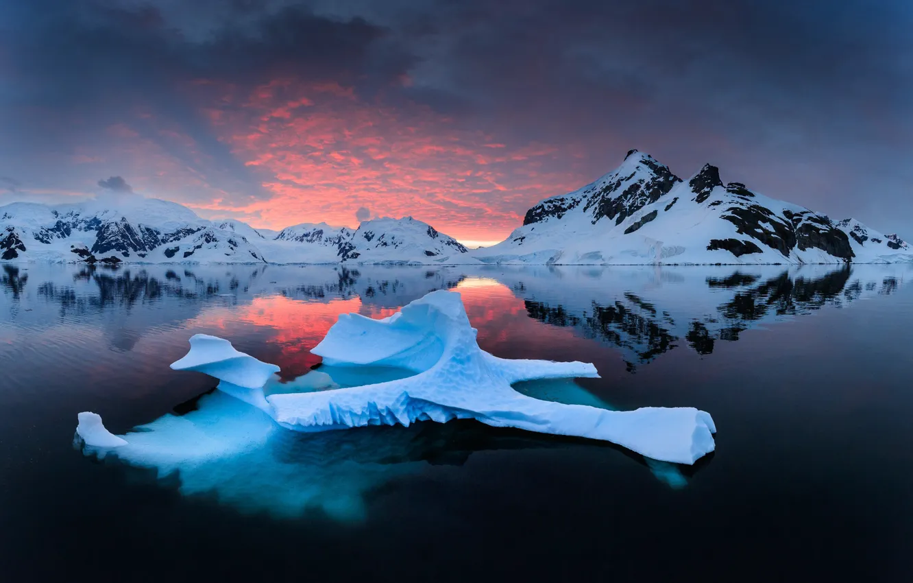 Фото обои море, снег, горы, лёд, фьорд