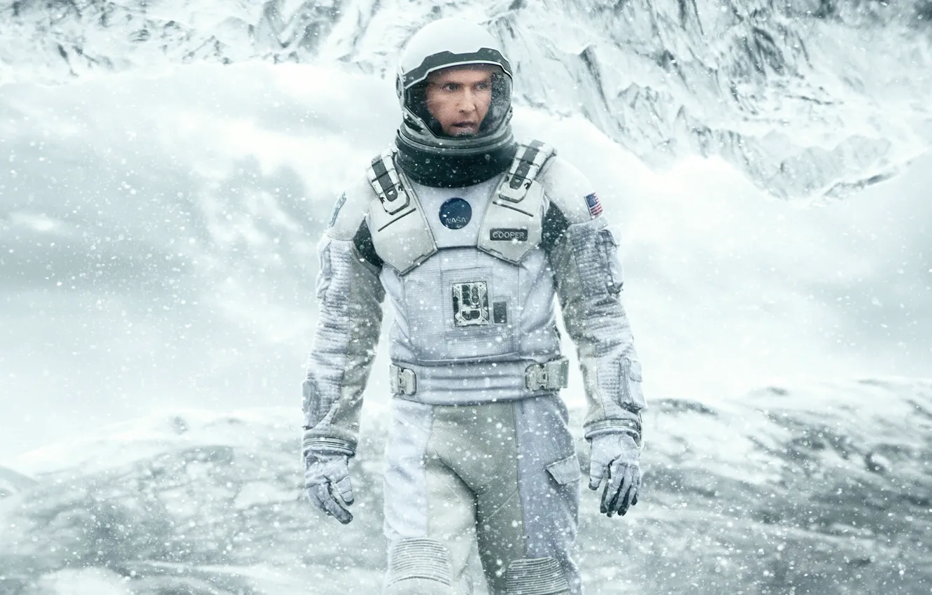Фото обои Cooper, cinema, ice, NASA, mountains, snow, man, movie