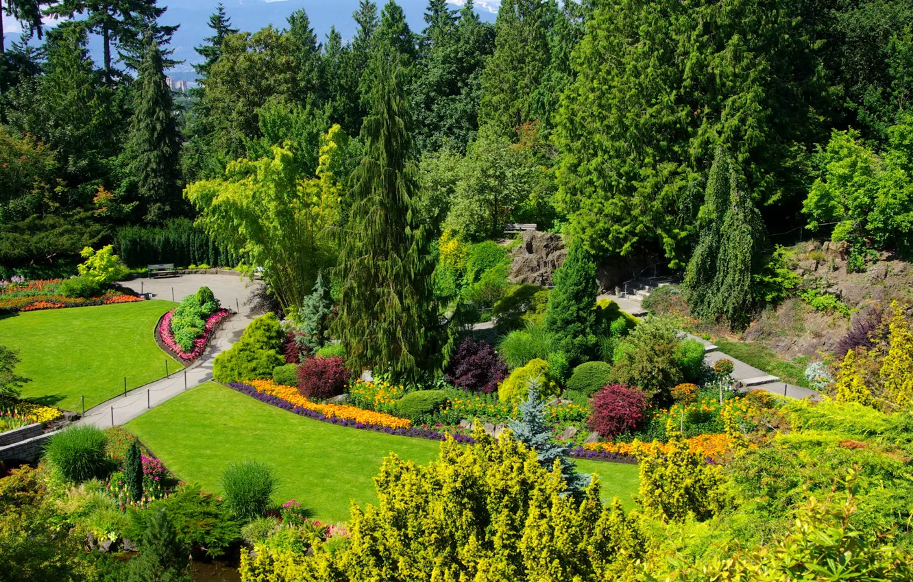 Фото обои красота, сад, Канада, Ванкувер, солнечно, Queen Elizabeth Garden