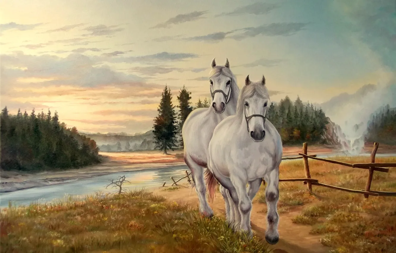 Фото обои пейзаж, природа, лошади
