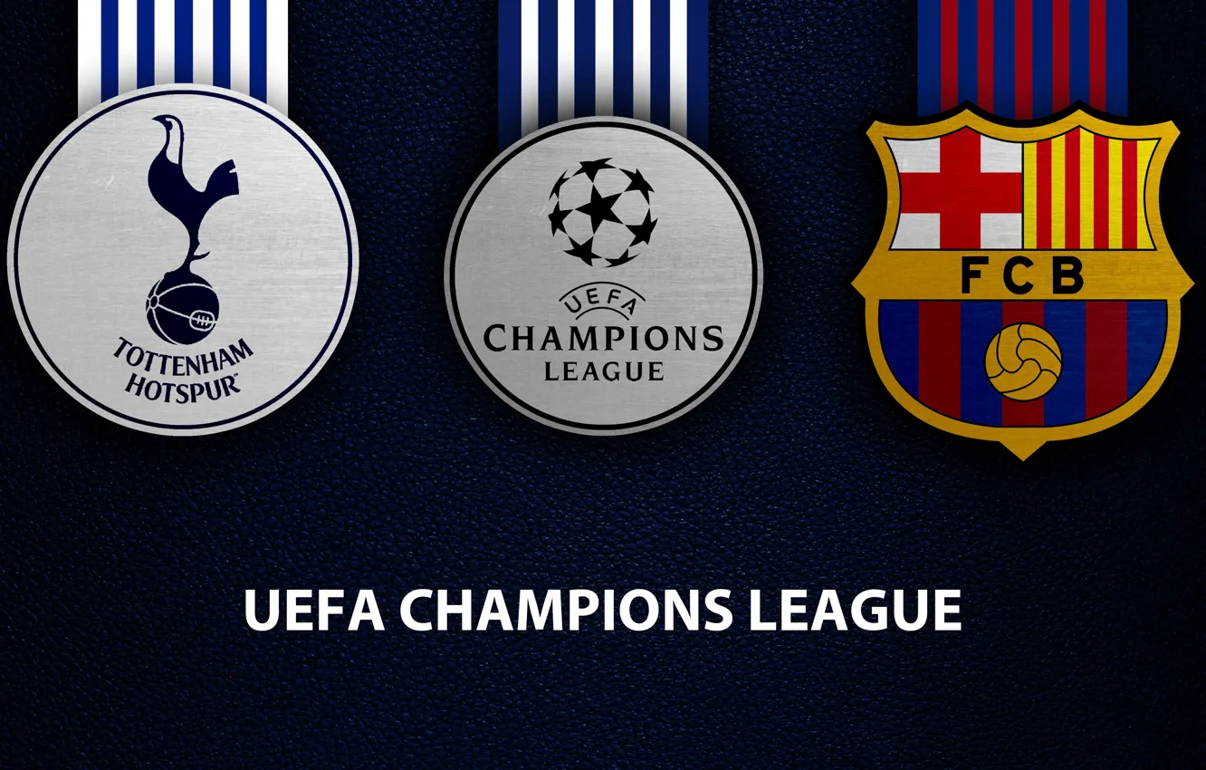 Фото обои wallpaper, sport, logo, football, Barcelona, UEFA Champions League, Tottenham Hotspur, Tottenham Hotspur vs Barcelona