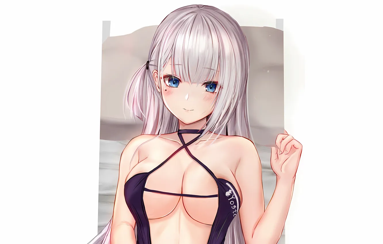 Фото обои girl, sexy, cleavage, blouse, long hair, boobs, anime, blue eyes