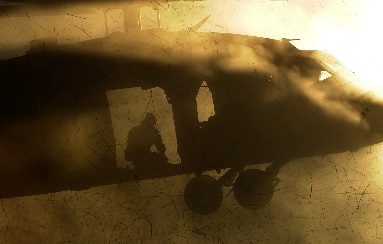 Фото обои мусор, силуэт, вертолёт, helicopter