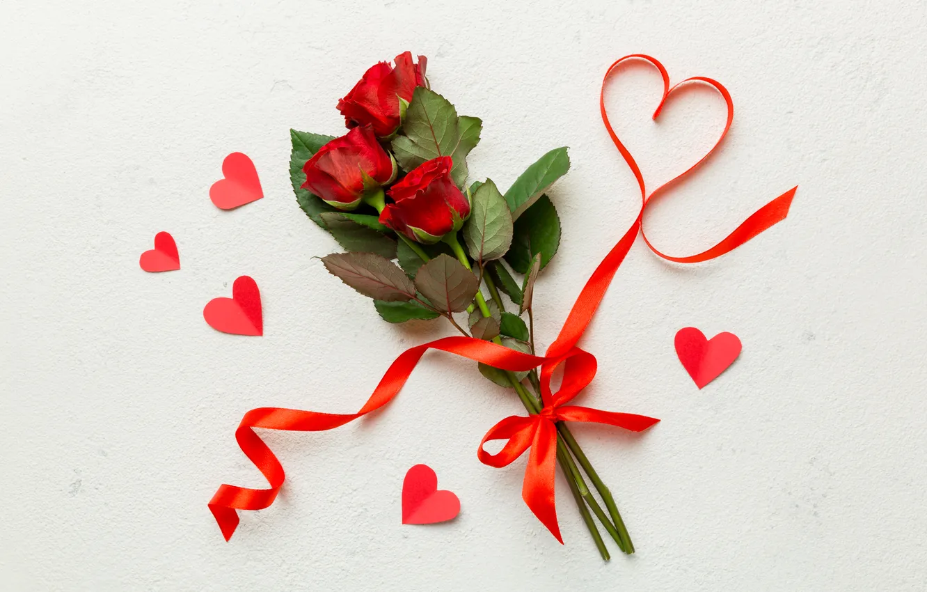 Фото обои любовь, цветы, подарок, романтика, сердце, розы, букет, love