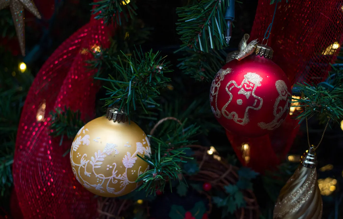 Фото обои шарики, шары, Рождество, Новый год, ёлка