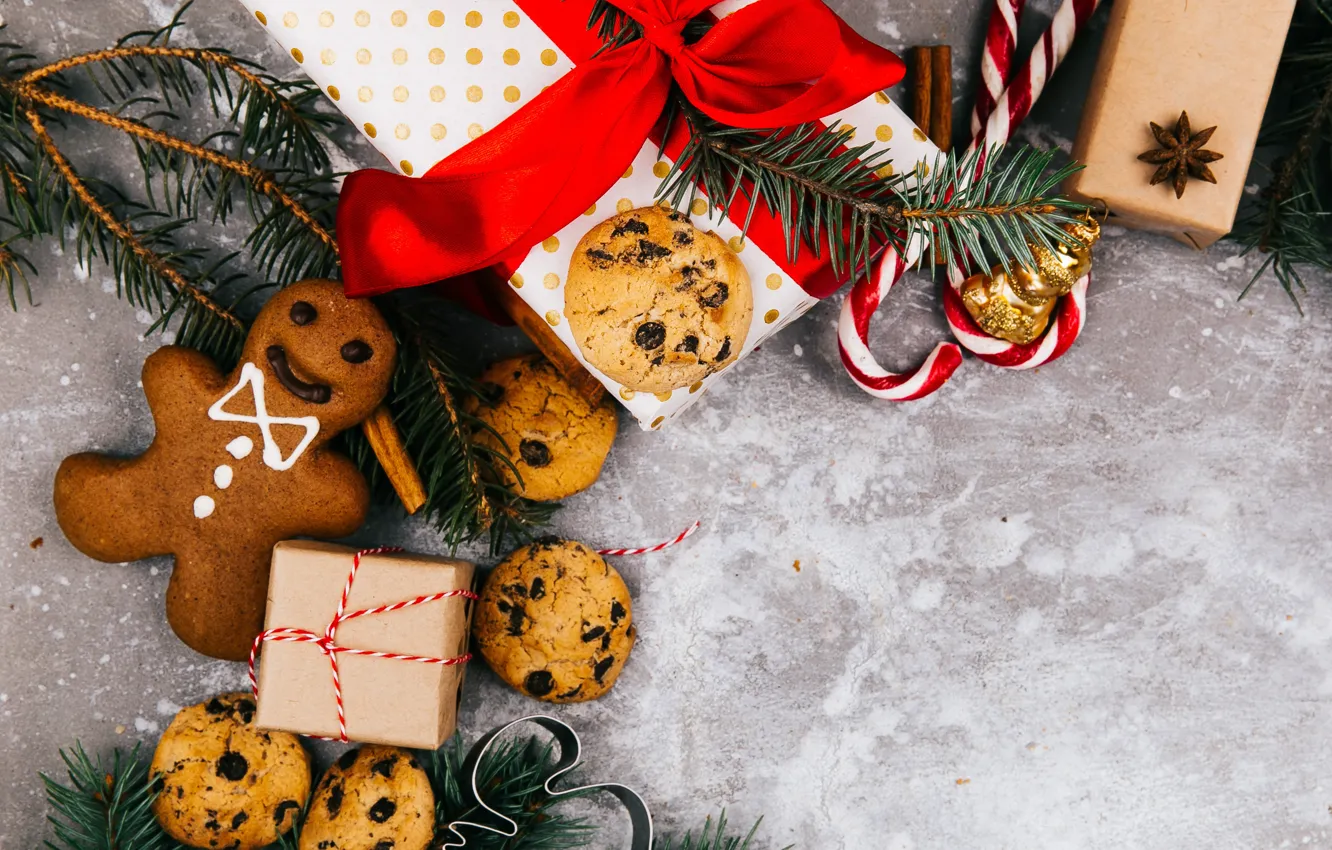 Фото обои украшения, Новый Год, печенье, Рождество, подарки, Christmas, New Year, gift