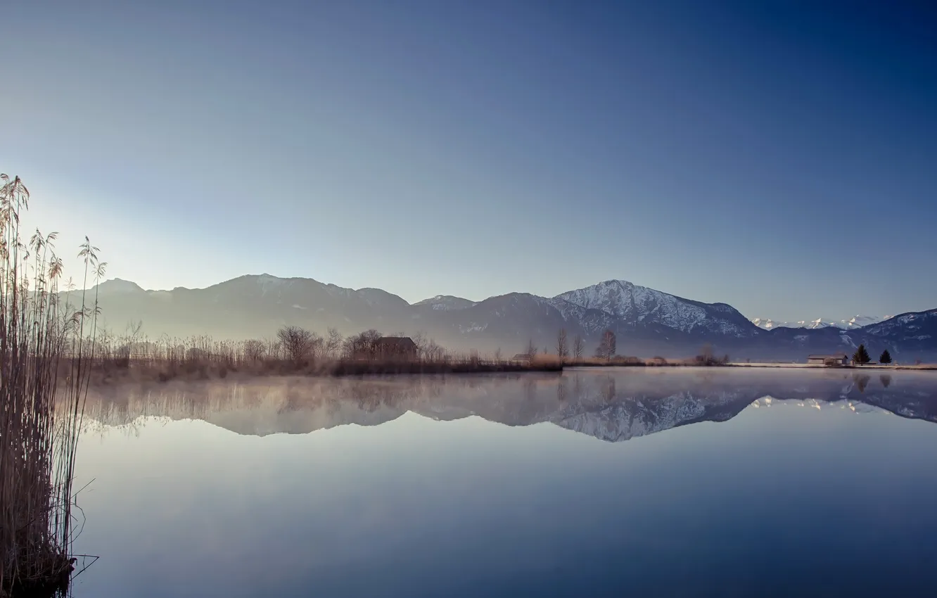 Фото обои пейзаж, природа, туман, озеро, утро