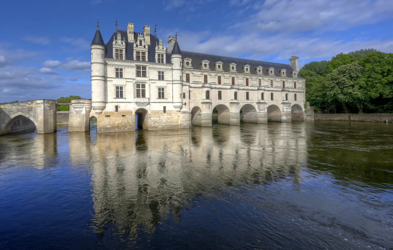 Фото обои река, Франция, France, Замок Шенонсо, Chateau de Chenonceau, Луара