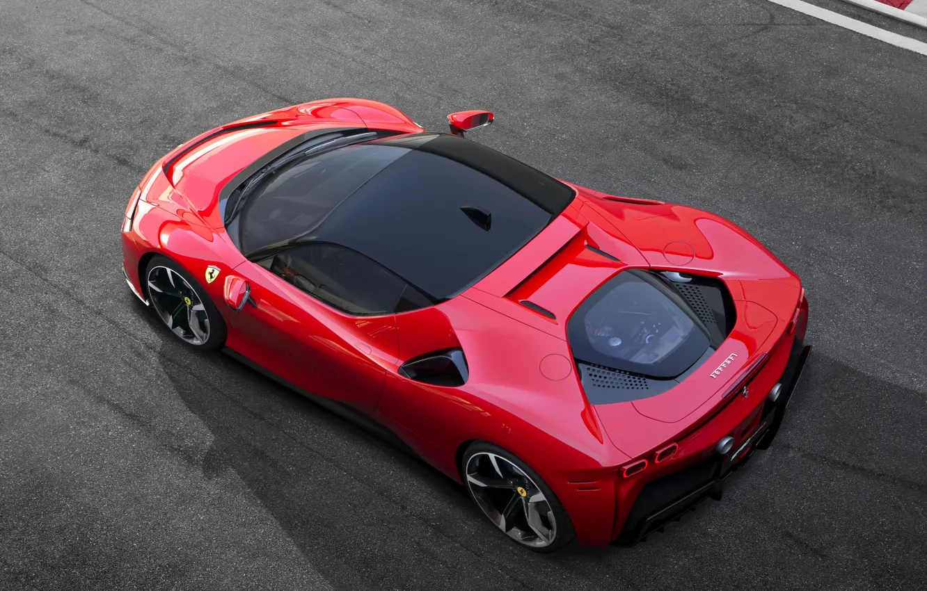 Фото обои Ferrari, спорткар, диски, вид сверху, Stradale, SF90