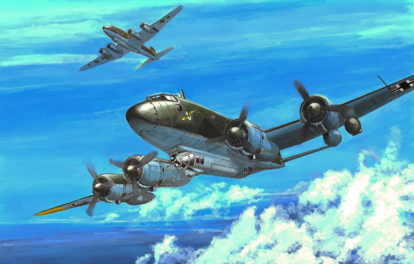 Фото обои war, art, painting, ww2, avaition, Focke-Wulf Fw 200C-3 Condor