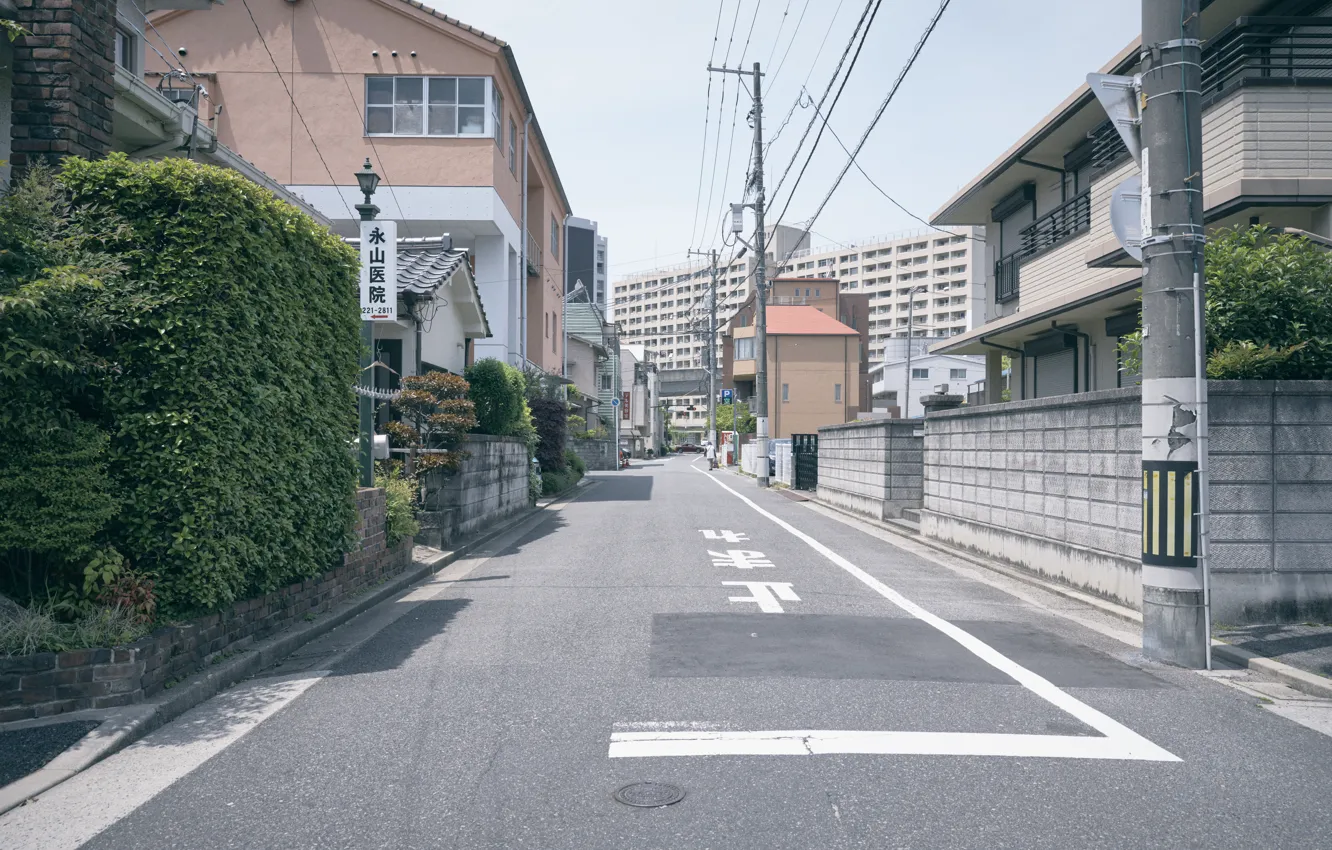 Фото обои Дома, Дорога, Город, Япония, Улица