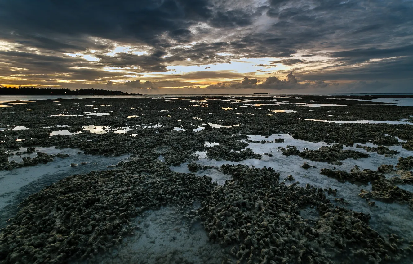 Фото обои закат, океан, риф, Maldives, Kihaad