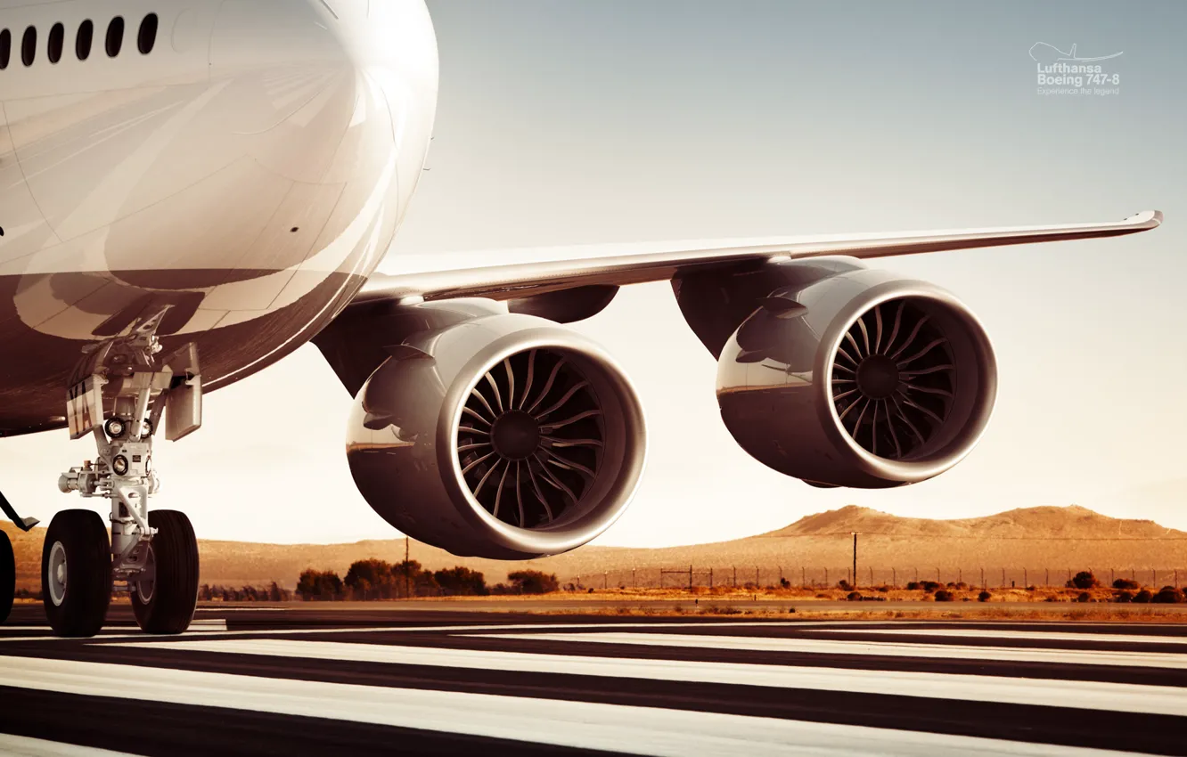 Фото обои Двигатель, Lufthansa, Boeing 747-8, Ганзейские авиалинии, Turbofan
