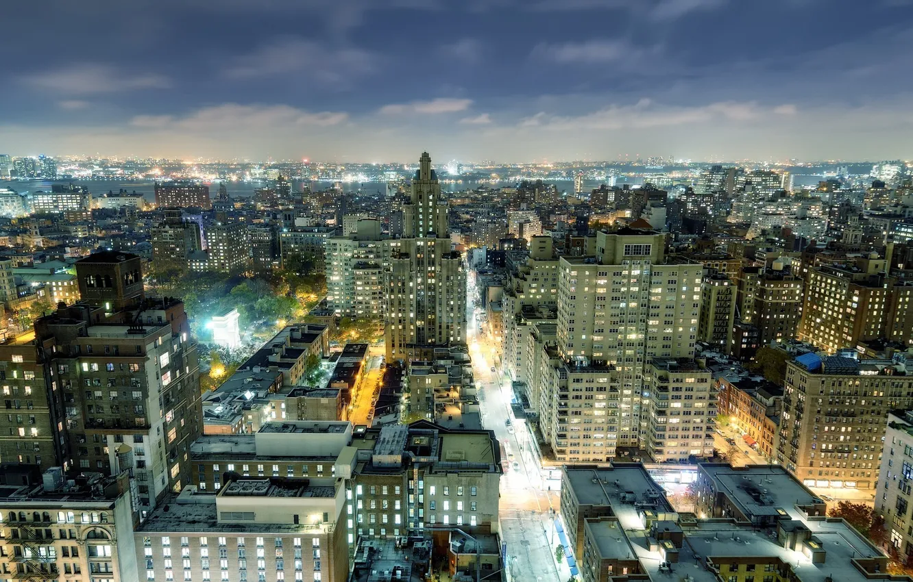 Фото обои ночь, огни, нью-йорк, Washington Square Park, Night, New York City, nyc, West Village