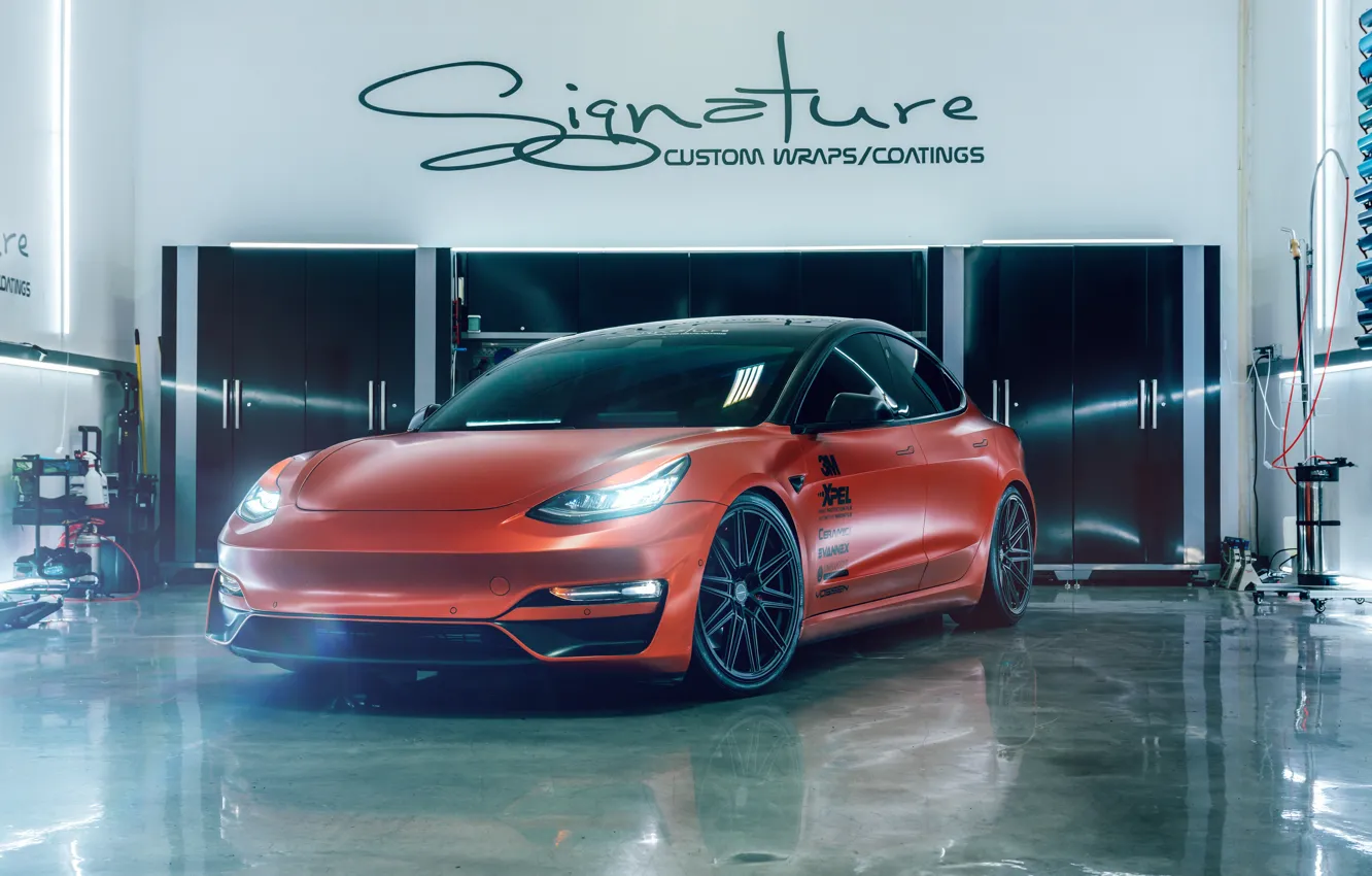 Фото обои Tesla, Vossen, Model 3, 2019, Signature Orange