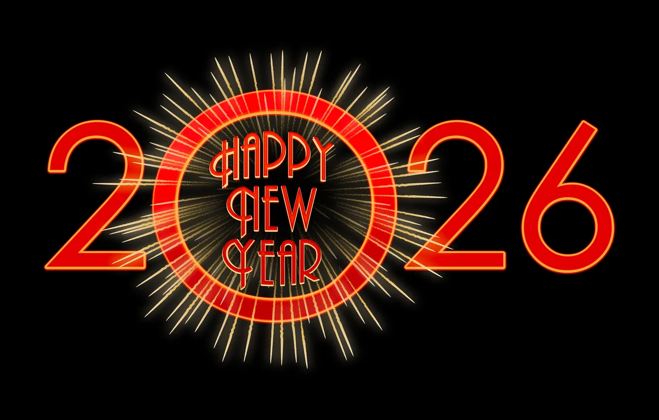 Фото обои New Year, Black background, Celebrations, 2026 New Year, Happy New Year 2026