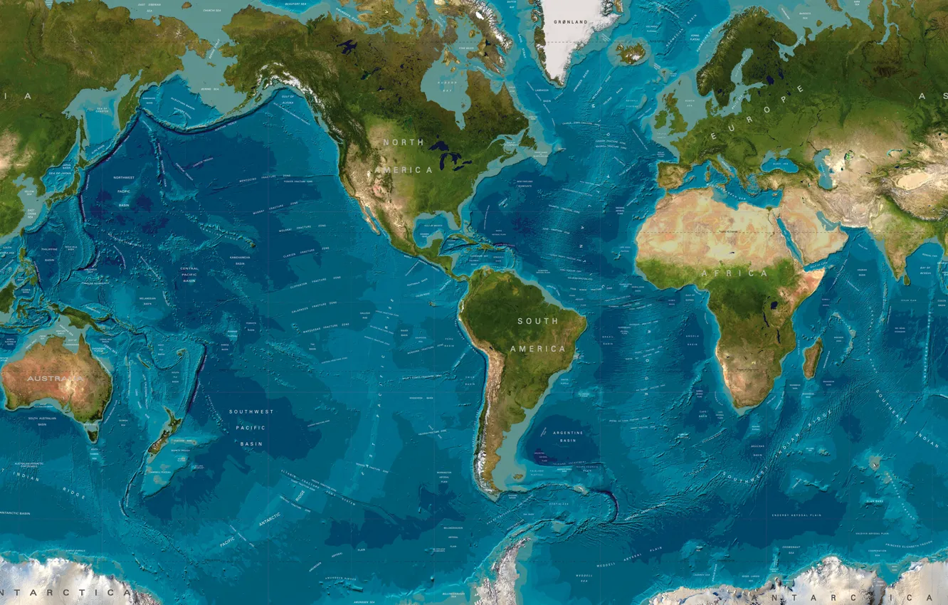 Фото обои мир, карта, материки, океаны