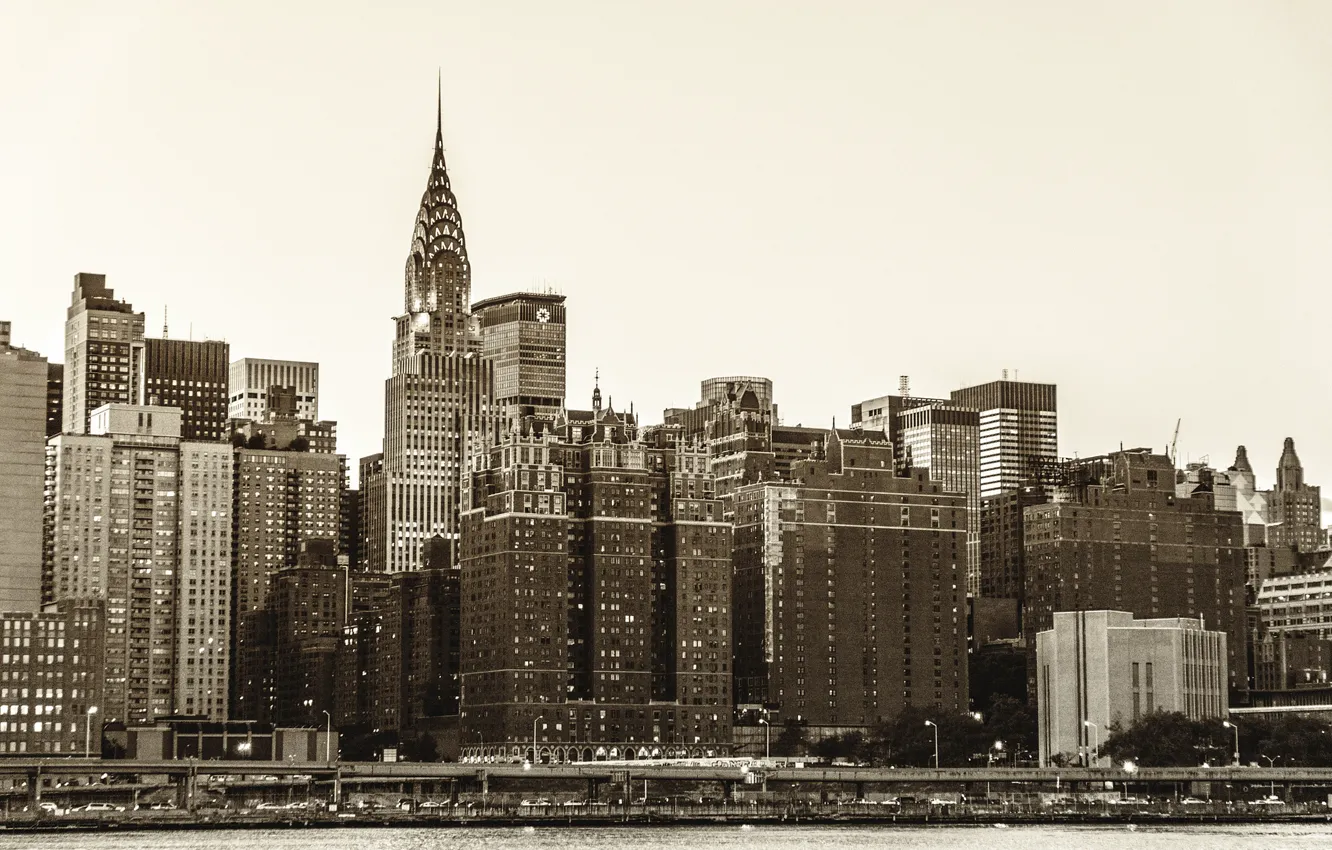 Фото обои город, река, здания, дома, Нью-Йорк, небоскребы, USA, США