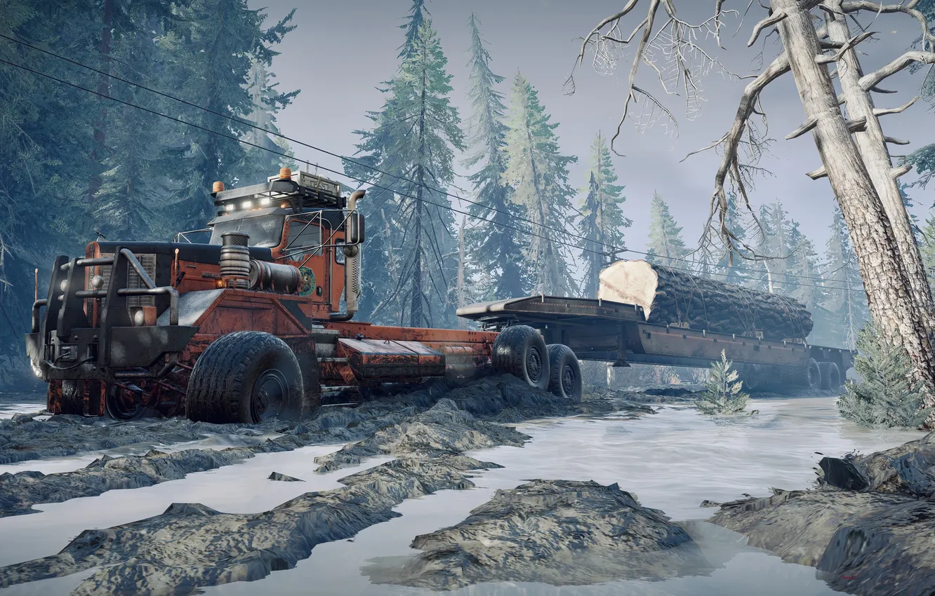 Фото обои HDR, Wood, Water, Trailer, Trees, Mud, UHD, Xbox One X