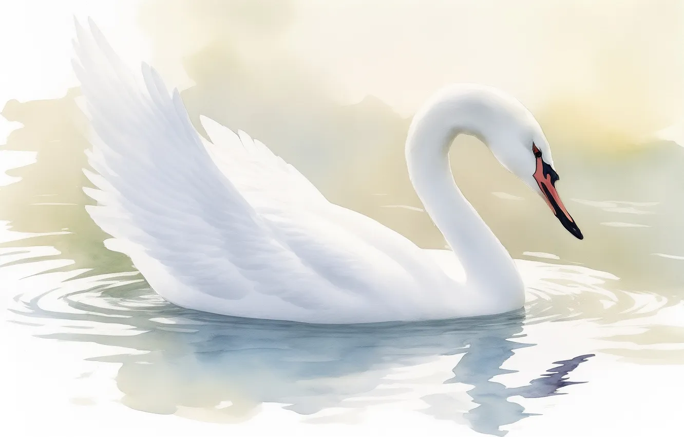 Фото обои птицы, птица, рисунок, перья, акварель, лебедь, swan, лебеди
