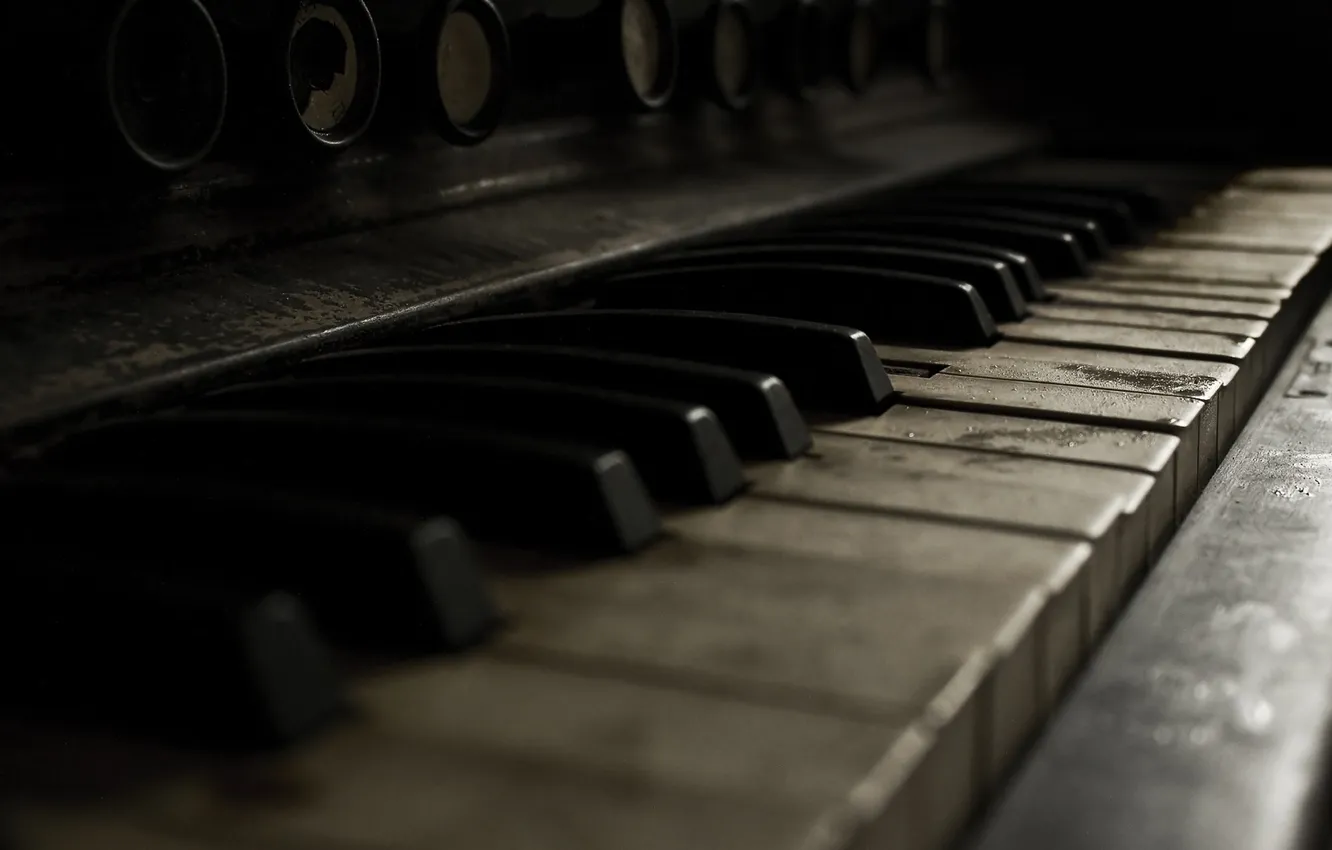 Фото обои макро, клавиши, старое, пианино