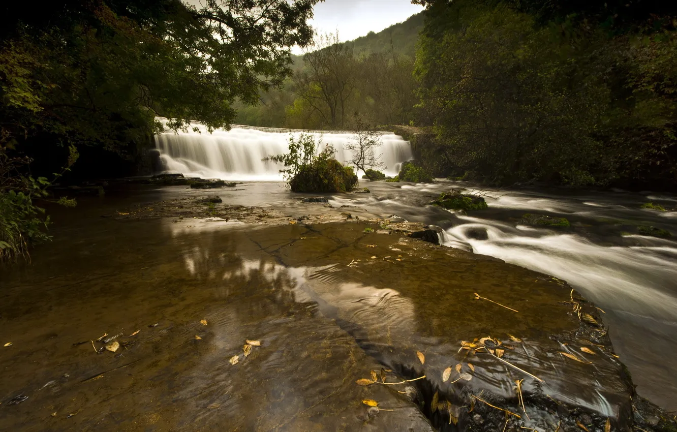 Фото обои осень, природа, река, водопад